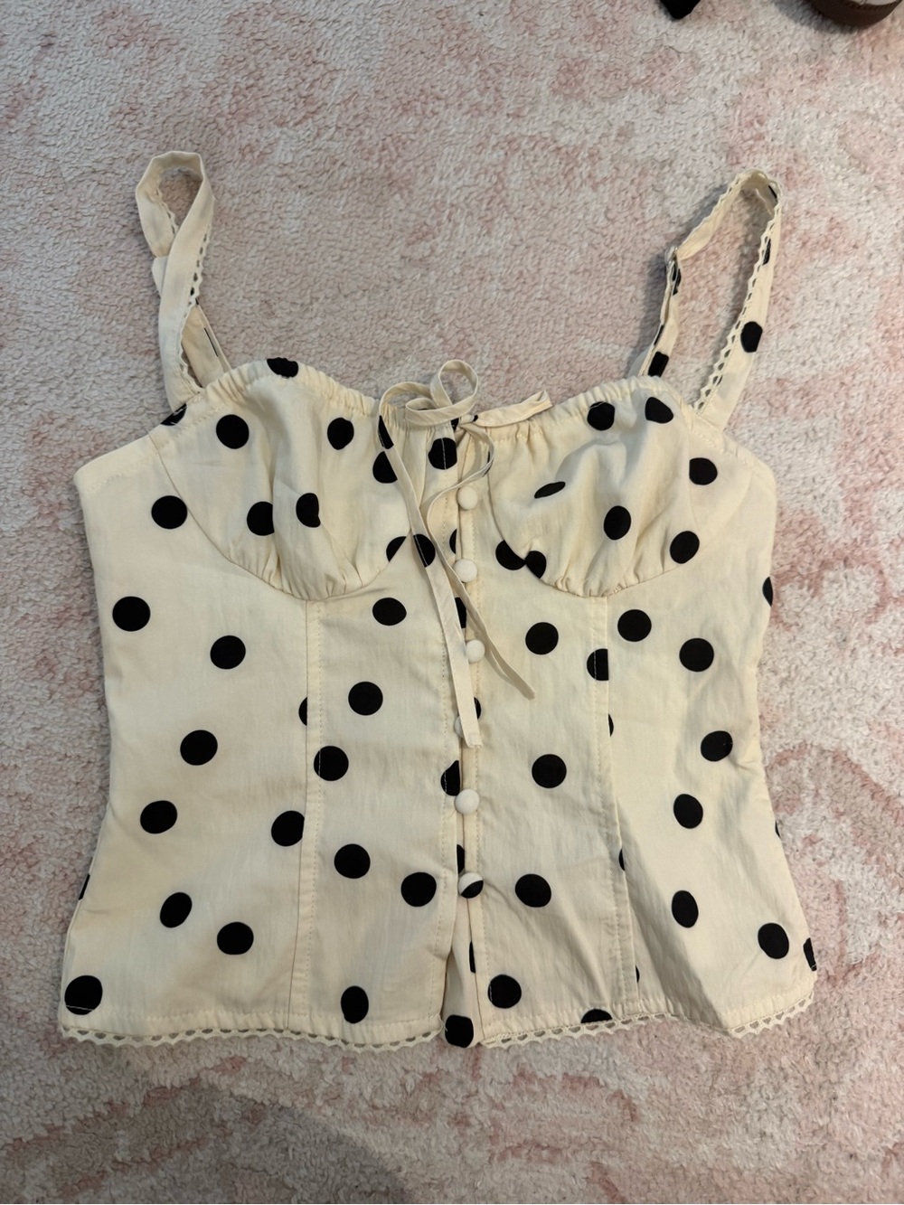 Polka Dot Cream top with Lace Trim
